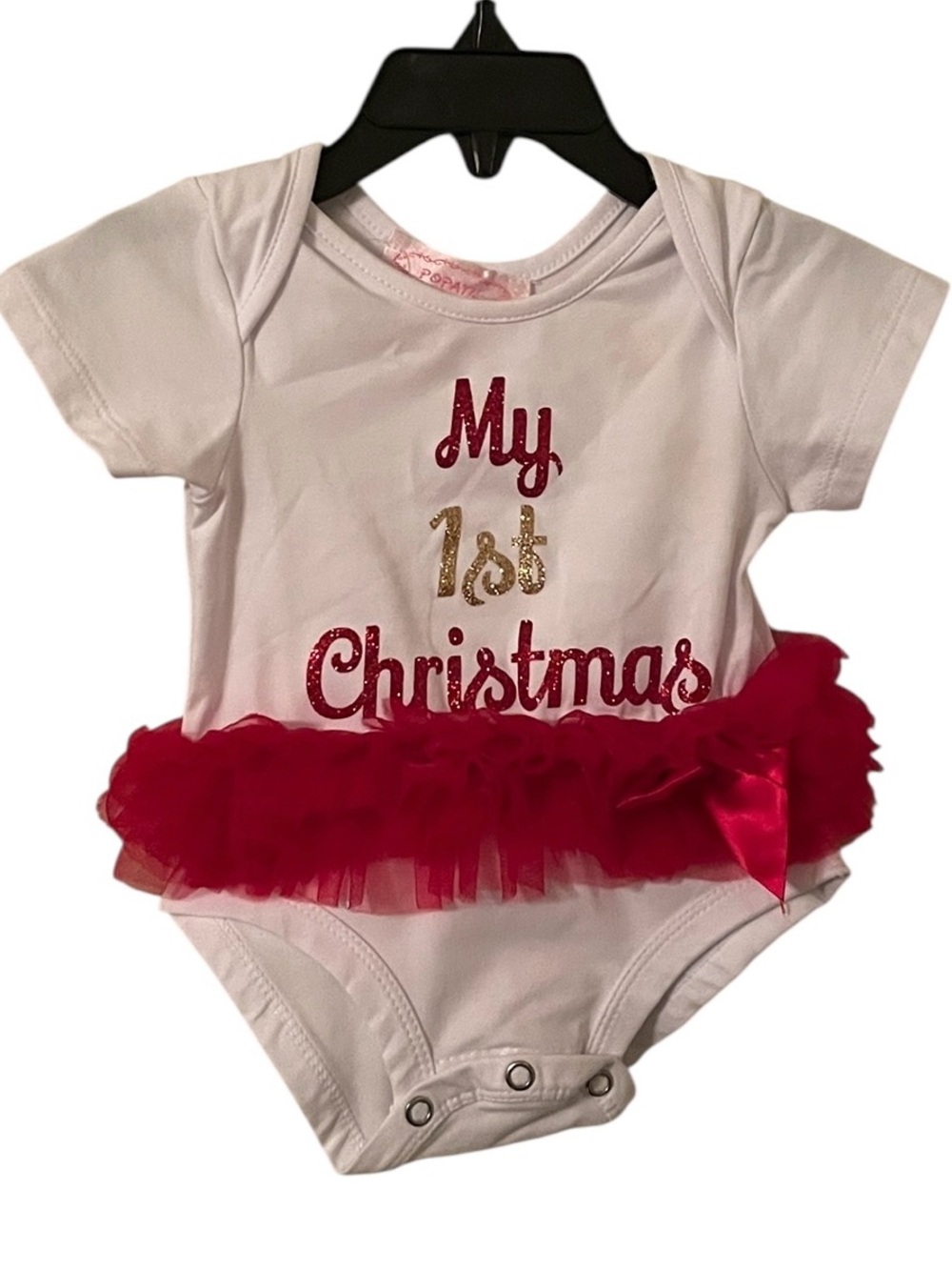 Popatu Girl’s White Red My 1st Christmas Glitter Tulle Skirt Onesie Size 3-6M